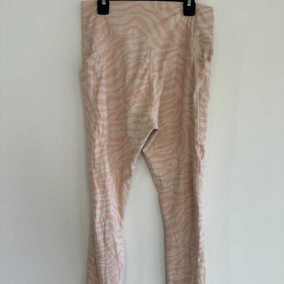 Fabletics Women’s Light Pink & White Zebra Leggings | Size L | Side Pockets - Picture 1 of 5